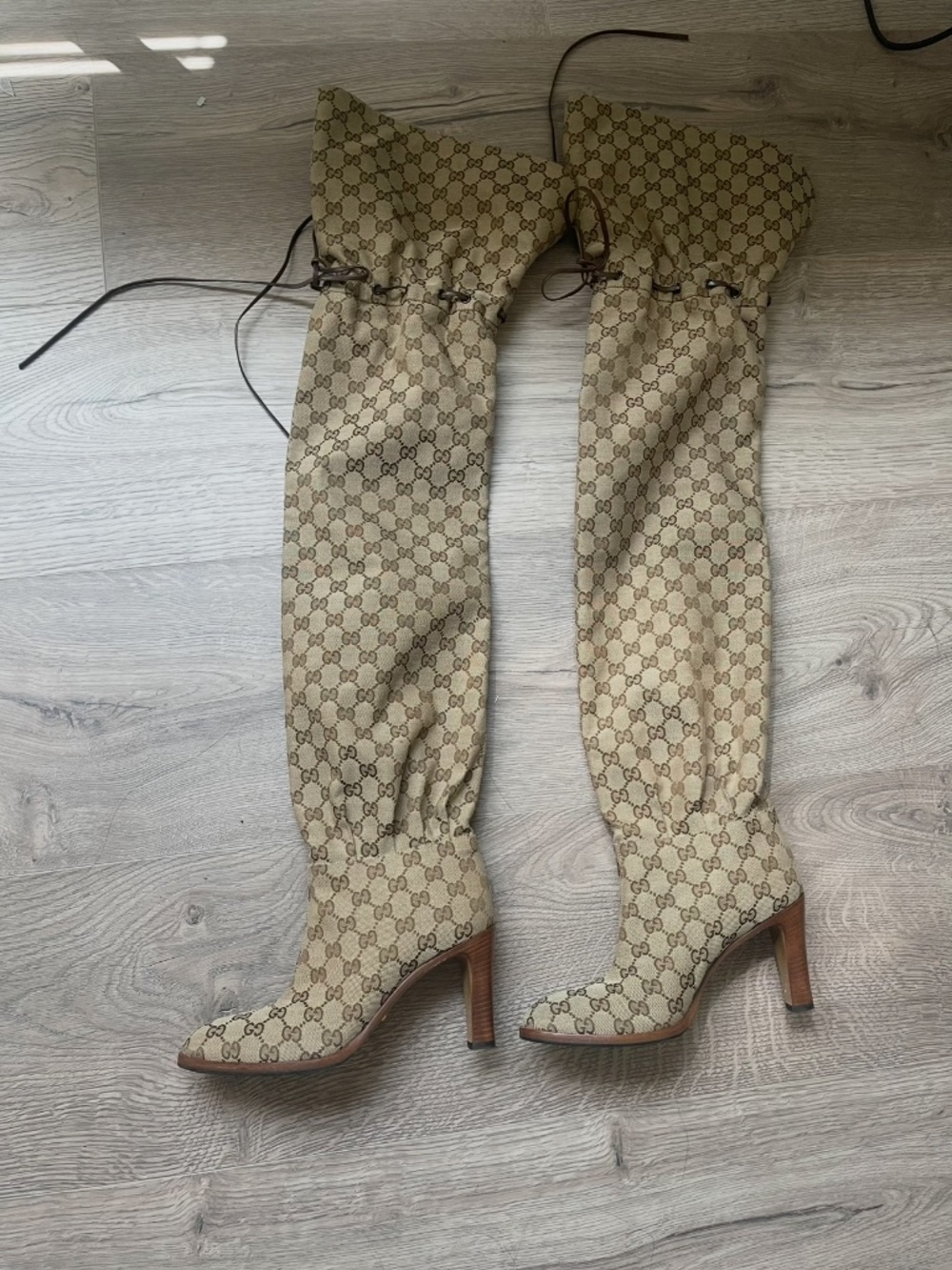 Gucci Lisa GG Canvas Knee Boots